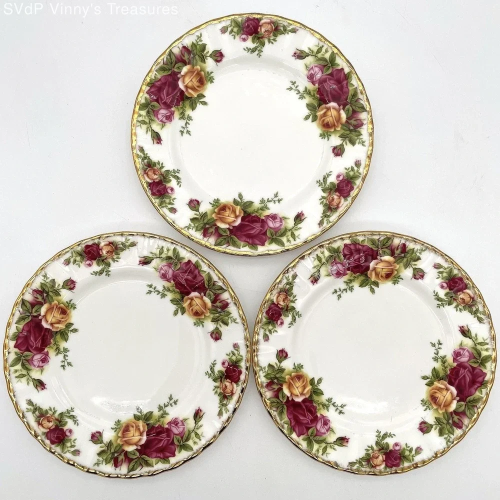 Royal Albert Old Country Roses Bread Butter Plate Set 3pc Bone China Vintage